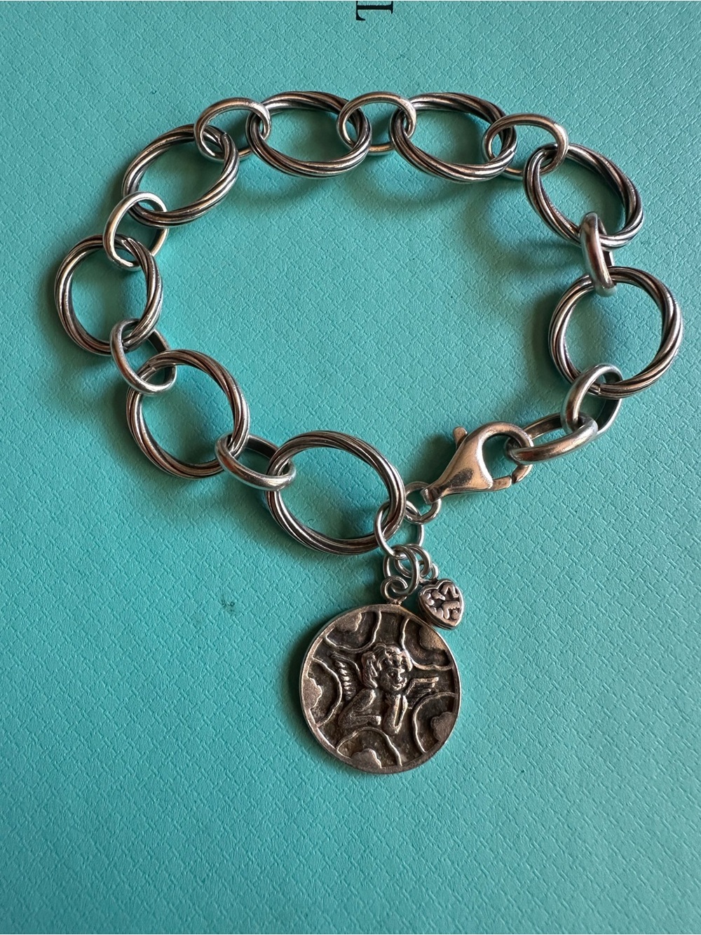 Silpada Guardian Angel Charm 925 Sterling Silver Toggle Heart  Bracelet